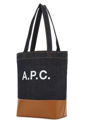 A.P.C. Mens Two-Tone Denim And Leather Axelle Shopping Bag Caramel Borse A Mano