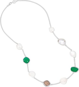 Dower & Hall Green Gemstone & Baroque Pearl Pebble Necklace