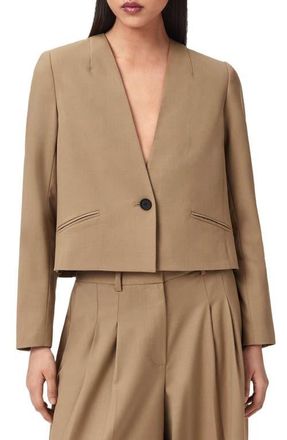 AllSaints Poppy Wool Blend Crop Blazer in Sand Brown at Nordstrom, Size 12 Us