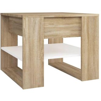vidaXL Mesa De Centro Madera De Ingenier&iacute;a Blanco Y Roble 55,5x55x45cm Vidaxl
