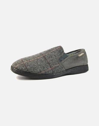 Lunar Mens Lunar KMG116 Goodyear Harrison Grey Tweed Slipper - Size: 12