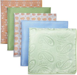 Shlax & Wing 5 Pack Mens Pocket Squares Set 12.6 Formal Handkerchiefs for Suits Weddings Tuxedos Assorted Colors Patterns No.37