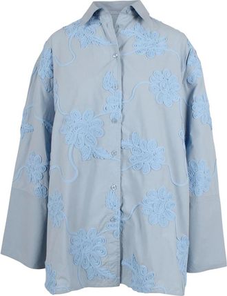 Rotate ROTATE Birger Christensen, Shirts, female, Blue, Size: S Oversized Shirt with Kimono Sleeves