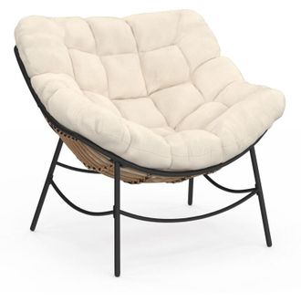 IDMarket LOA, sdraio da giardino in rattan con cuscino ecr&ugrave;