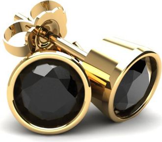 Pompeii3 50Ct Round Brilliant Cut Heat Treated Black Diamond Stud Earrings in 14K Gold Round Bezel Setting
