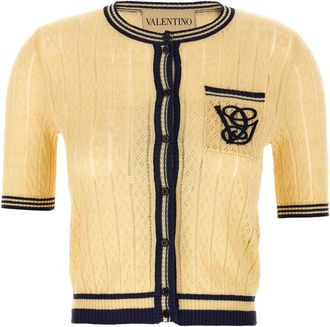 Valentino Garavani Beige VG Embroidery Cardigan