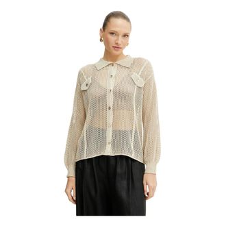 Fracomina Overhemden, Dames, Beige, M, Ajour Gebreide Blouse