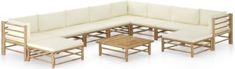 vidaXL Set De Muebles De Jard&iacute;n 11 Piezas Bamb&uacute; Y Cojines Blanco Crema Vidaxl