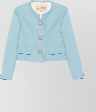 Valentino cropped collarless jacket decorative buttons