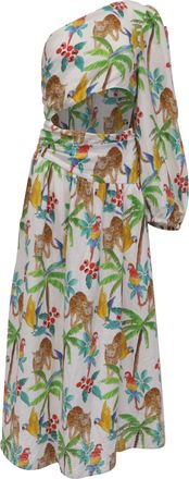 Farm Rio Farm Rio Tropical Paradise One Shoulder Midi Dress in Multicolor Linen