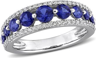 Mimi & Max Created Forver 1 1/2ct TGW Created Sapphire 1/3ct TW Lab-Grown Diamond Graduated Ring 14k White Gold
