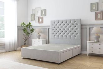 Sloomy Mayfair Plush Divan Bed Base 2 Drawers Foot-End - 54 Headboard in Silver | Size: Small Double