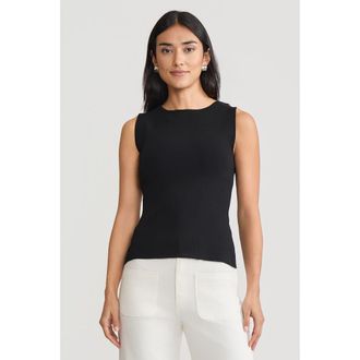 Ming Wang Boat Neck Soft Knit Ribbed Tank in Black at Nordstrom, Size Xx-Small