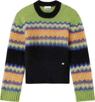 Ganni Maglione Fairisle in alpaca spazzolata - - Knitwear - Donna - Multicolore - M
