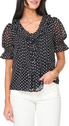Gibsonlook Khloe Ruffles For Days Top in Black Pearl Blush Dot at Nordstrom, Size Xx-Small