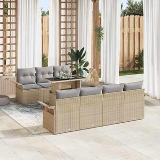 vidaXL Vidaxl - Conjunto De Sof&aacute; De Jard&iacute;n Con Coj&iacute;n 8 Pcs Beige Polirat&aacute;n