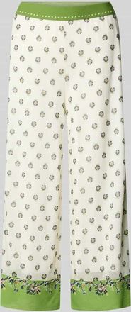 Marc Cain Wide Fit Stoffhose mit floralem Allover-Print in Sand, Gr&ouml;&szlig;e 34