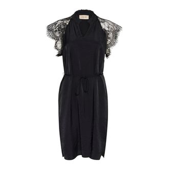 Cream Lace Dress with V-Neck and Waist Tie - female - Cream - Short Dresses - Black - 3XL - Dresses