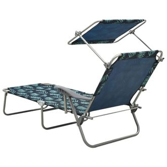 Berkfield Home Sun Lounger with Canopy Steel Leaf Print in Navy