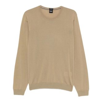 HUGO BOSS Hugo, Round-neck Knitwear, male, Beige, Size: XL Leno
