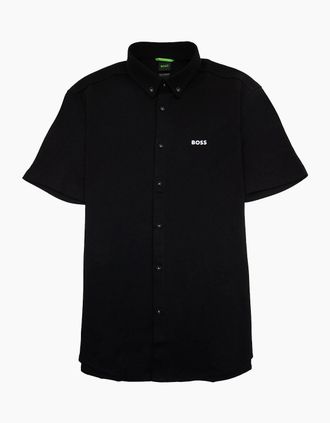 HUGO BOSS Mens Hugo Boss Regular-fit Shirt In Knitted Wrinkle-resistant Cotton Black 002 - Size: Regular/36