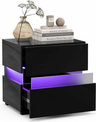 Costway Led Bedside Table with Drawers Remote Control Nightstand w/22 Dynamic Modes