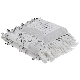 Beliani Beliani - Manta De Algod&oacute;n Gris Claro 130 X 150 Cm Borlas Cama Acogedora Boho Yamalak
