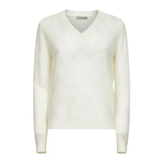 Blanca Vita Cashmere Knitwear, female, Beige, Size: 2XS Openwork Diamond-Stitch V-Neck Sweater