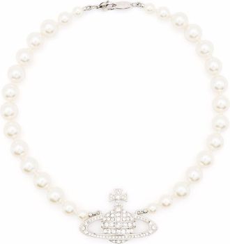 Vivienne Westwood Choker Necklace with Pearl Strand and Planet Pendant