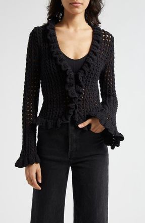 L'agence Solaris Open Stitch Cotton Blend Cardigan in Black at Nordstrom, Size X-Small
