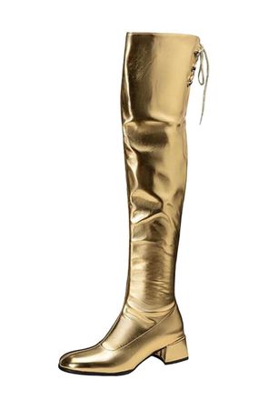 Generic Womens Over-The-Knee Boots Side Zipper Thick Heel Bright Leather Long Boots