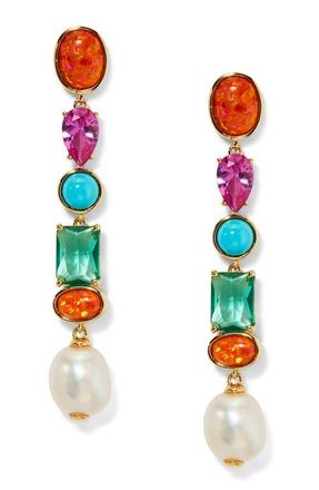 Nadri Frieda Cubic Zirconia & Freshwater Pearl Linear Drop Earrings in Gold at Nordstrom