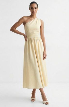 Exquise Burk Elastic Waist Linen Blend Midi Dress in Ecru at Nordstrom, Size X-Small