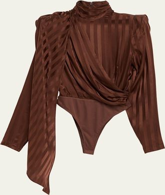 Ronny Kobo Poppins Draped Turtleneck Bodysuit