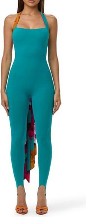 Naked Wardrobe Chiffon Strap Stirrup Jumpsuit in Aqua at Nordstrom, Size X-Large