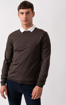 Oliver Sweeney Mens Camber Crew Neck Jumper in Brown Merino - Size X-Large