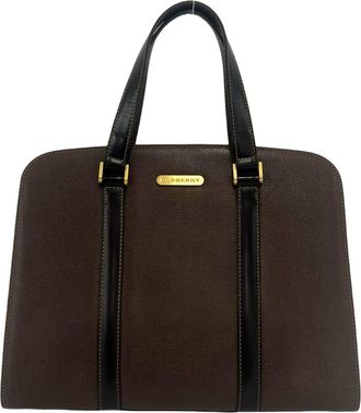 Burberry Brown Leather Boston Bag Handbag Tote Bag (Pre-Owned)