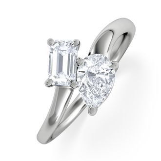 The Diamond Store Toi Et Moi Emerald And Pear Cut Lab Diamond Ring 1.00ct F/vs In 9k White Gold