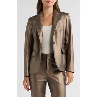 Anne Klein Metallic Faux Leather One Button Blazer in Natural Clay Metallic at Nordstrom, Size 10