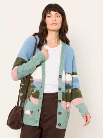 Fat Face FatFace Blue Landscape Knitted Cardigan