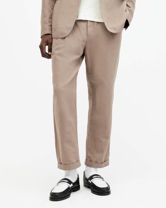 AllSaints Main: 51% Cotton, 49% Linen Sainte Wide Tapered Leg Trousers, Size: 28