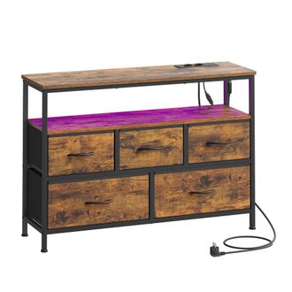 Songmics C&oacute;moda dormitorio led 5 cajones y estante color marr&oacute;n y negro
