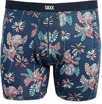 Saxx Underwear Vibe Xtra Soft Comfort Boxer Brief Fly Mens Underwear Pineapple Tropic/Indigo : 2XL, Elastane/Mesh/Viscose
