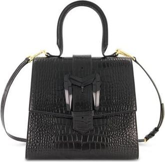 Mac Duggal Crocodile Leather Buckle Detail Medium Handbag in Black at Nordstrom
