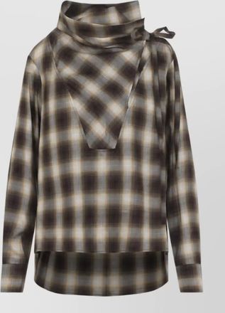Co checked draped funnel-neck long-sleeve shirt