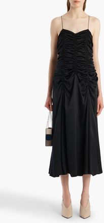 Khaite Raina Ruched Silk Midi Slipdress in Black at Nordstrom, Size X-Small