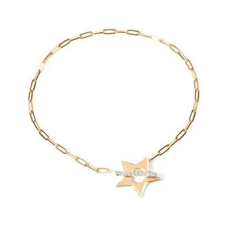 House of Brilliance 18K Yellow Gold Plated Sterling Silver Diamond Accent Star Charm Paperclip Chain Bracelet