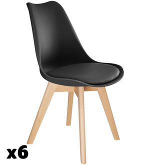TecTake 6 Sillas de comedor, asiento acolchado, ergon&oacute;micas y estables, negro