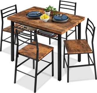 Best Choice Products 5-Piece Modern Dining Set, Kitchen Table W/ 4 Matching Chairs & Storage Rack - Medium Brown/Black