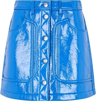 Diesel Glanzende rok met knopen - Dames - Rokken - Blauw - Maat: W26 Katoen